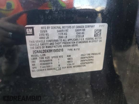 2017 Chevrolet Equinox Premier с VIN 2GNALDEK8H1565018, выставлен на аукционе Copart как лот 85200275 с пробегом 107 186 миль миль и Списание • Salvage title. История ставок и продаж доступна на DreamBid. Изображение 13.