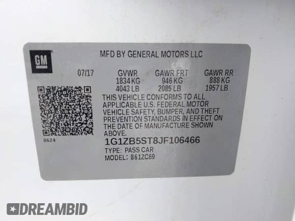 2018 Chevrolet Malibu LS with VIN 1G1ZB5ST8JF106466, listed as a IAAI auction lot 43413239 with 180,041 mi miles and . Bid and sale history available at DreamBid. Image 9.