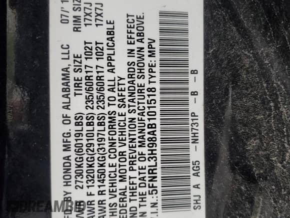 2010 Honda Odyssey Touring с VIN 5FNRL3H98AB101518, выставлен на аукционе Copart как лот 85161335 с пробегом 177 544 миль миль и Списание • Salvage title. История ставок и продаж доступна на DreamBid. Изображение 13.