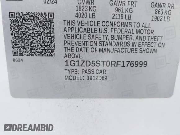 2024 Chevrolet Malibu LT с VIN 1G1ZD5ST0RF176999, выставлен на аукционе IAAI как лот 43313311 с пробегом 32 854 миль миль и . История ставок и продаж доступна на DreamBid. Изображение 9.