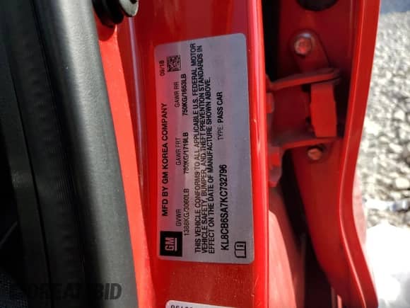 2019 Chevrolet Spark LS с VIN KL8CB6SA7KC732796, выставлен на аукционе Copart как лот 71537975 с пробегом 22 054 миль миль и Списание • Salvage title. История ставок и продаж доступна на DreamBid. Изображение 13.