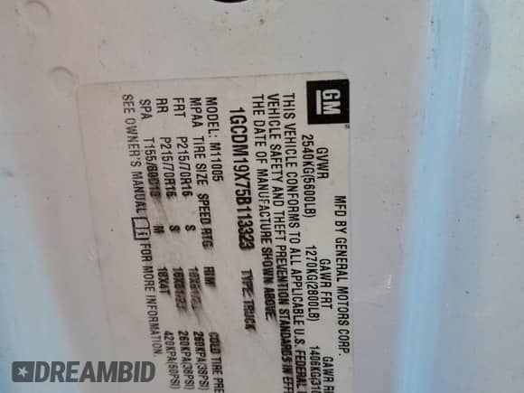 2005 Chevrolet Astro Cargo z VIN 1GCDM19X75B113323, wystawiony jako Copart lot #87099675 z przebiegiem 173 688 mil mil oraz Czysty tytuł • Clean title. Historia ofert i sprzedaży dostępna na DreamBid. Obrazek 13.