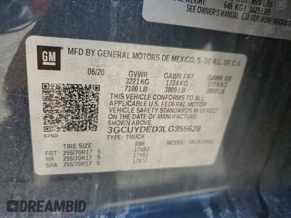 2020 Chevrolet Silverado 1500 LT with VIN 3GCUYDED3LG355628, listed as a Copart auction lot 82567075 with 65,611 mi miles and Salvage title. Bid and sale history available at DreamBid. Image 12.