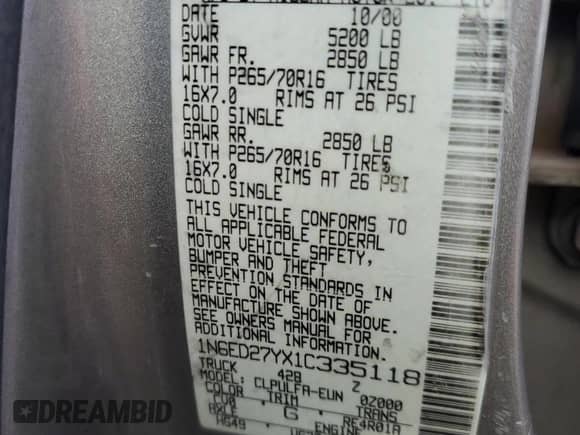 2001 Nissan Frontier SE with VIN 1N6ED27YX1C335118, listed as a Copart auction lot 58204194 with 408,869 mi miles and Non repairable. Bid and sale history available at DreamBid. Image 12.