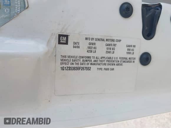 2006 Chevrolet Malibu 1FL z VIN 1G1ZS53836F267552, wystawiony jako IAAI lot #42902479 z przebiegiem 158 571 mil mil oraz . Historia ofert i sprzedaży dostępna na DreamBid. Obrazek 9.