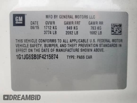 2015 Chevrolet Sonic RS с VIN 1G1JG6SB0F4215874, выставлен на аукционе Copart как лот 80984065 с пробегом 48 387 миль миль и Списание • Salvage title. История ставок и продаж доступна на DreamBid. Изображение 12.