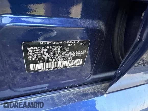 2021 Subaru WRX Premium с VIN JF1VA1C66M9806764, выставлен на аукционе Copart как лот 80292005 с пробегом 65 000 миль миль и Чистый • Clean title. История ставок и продаж доступна на DreamBid. Изображение 10.