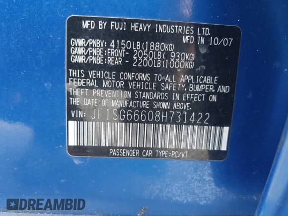 2008 Subaru Forester Special Sports X с VIN JF1SG66608H731422, выставлен на аукционе IAAI как лот 42550752 с пробегом 118 802 миль миль и . История ставок и продаж доступна на DreamBid. Изображение 9.