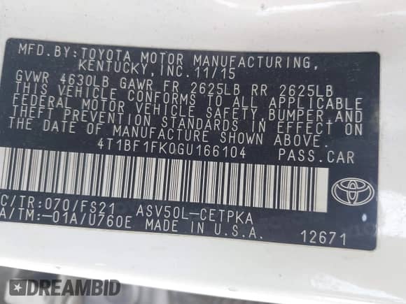 2016 Toyota Camry LE с VIN 4T1BF1FK0GU166104, выставлен на аукционе IAAI как лот 42978927 с пробегом 203 406 миль миль и . История ставок и продаж доступна на DreamBid. Изображение 9.