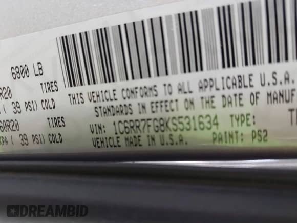 2019 Ram 1500 Express с VIN 1C6RR7FG8KS531634, выставлен на аукционе IAAI как лот 42951239 с пробегом 74 938 миль миль и . История ставок и продаж доступна на DreamBid. Изображение 9.