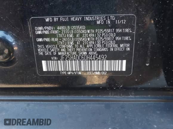 2013 Subaru Forester X Premium with VIN JF2SHADC6DH445492, listed as a IAAI auction lot 43478485 with 176,470 mi miles and . Bid and sale history available at DreamBid. Image 9.