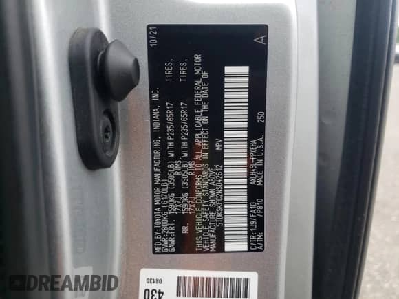 2022 Toyota Sienna LE с VIN 5TDKSKFC2NS042612, выставлен на аукционе Copart как лот 62808065 с пробегом 58 319 миль миль и Списание • Salvage title. История ставок и продаж доступна на DreamBid. Изображение 13.