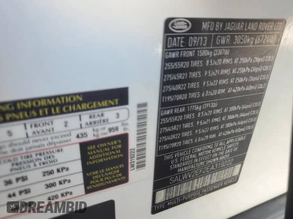 2014 Land Rover Range Rover Sport Autobiography с VIN SALWV2EF2EA319222, выставлен на аукционе Copart как лот 59714475 с пробегом 165 543 миль миль и Списание • Salvage title. История ставок и продаж доступна на DreamBid. Изображение 13.