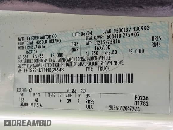 2004 Ford Econoline Cargo с VIN 1FTSE34L14HB39643, выставлен на аукционе IAAI как лот 43514508 с пробегом 162 393 миль миль и . История ставок и продаж доступна на DreamBid. Изображение 9.