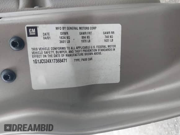 2001 Chevrolet Cavalier с VIN 1G1JC524X17368471, выставлен на аукционе IAAI как лот 42469513 с пробегом 113 421 миль миль и . История ставок и продаж доступна на DreamBid. Изображение 9.