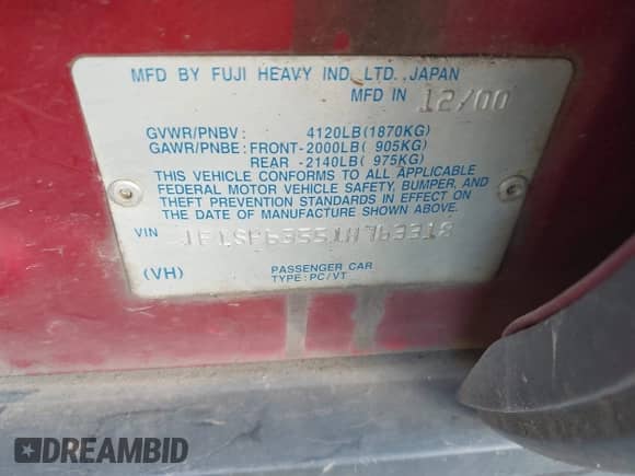 2001 Subaru Forester L with VIN JF1SF63551H763318, listed as a IAAI auction lot 43511536 with 215,327 mi miles and . Bid and sale history available at DreamBid. Image 9.