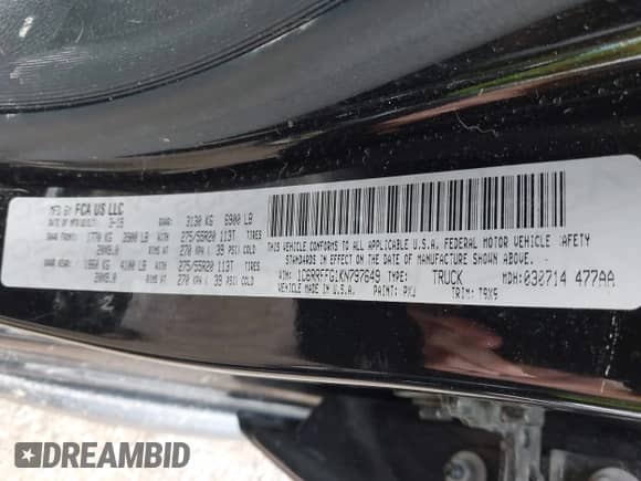 2019 Ram 1500 Big Horn z VIN 1C6RRFFG1KN797649, wystawiony jako IAAI lot #42756085 z przebiegiem 49 018 mil mil oraz . Historia ofert i sprzedaży dostępna na DreamBid. Obrazek 9.
