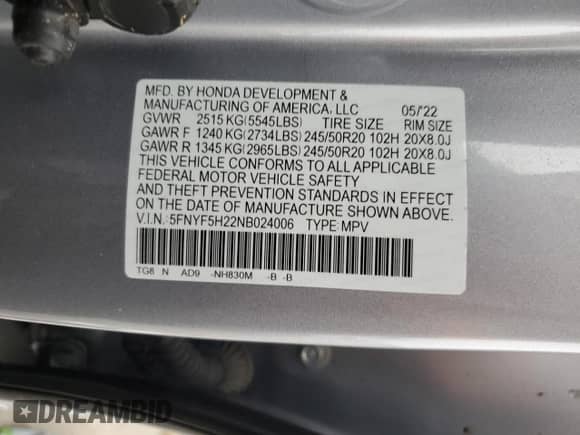 2022 Honda Pilot Special Edition с VIN 5FNYF5H22NB024006, выставлен на аукционе Copart как лот 85164604 с пробегом 25 407 миль миль и Списание • Salvage title. История ставок и продаж доступна на DreamBid. Изображение 14.