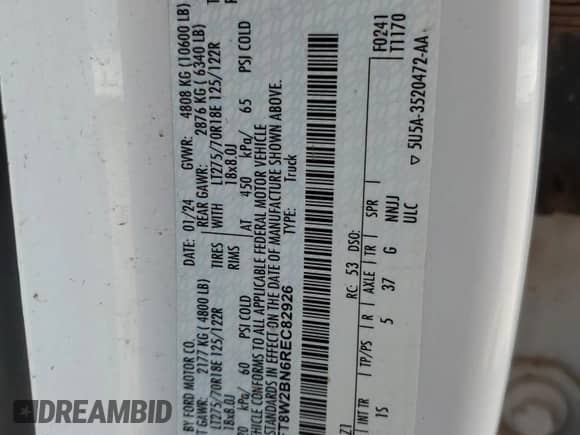 2024 Ford F-250 XL z VIN 1FT8W2BN6REC82926, wystawiony jako Copart lot #68465065 z przebiegiem 50 232 mil mil oraz Szkoda całkowita • Salvage title. Historia ofert i sprzedaży dostępna na DreamBid. Obrazek 12.