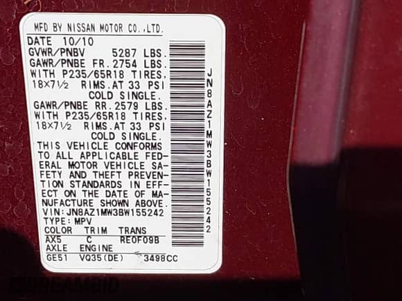 2011 Nissan Murano SL with VIN JN8AZ1MW3BW155242, listed as a IAAI auction lot 42422158 with 165,785 mi miles and . Bid and sale history available at DreamBid. Image 9.