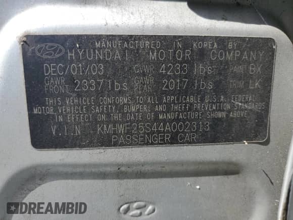 2004 Hyundai Sonata z VIN KMHWF25S44A002313, wystawiony jako Copart lot #63228375 z przebiegiem 165 208 mil mil oraz Szkoda całkowita • Salvage title. Historia ofert i sprzedaży dostępna na DreamBid. Obrazek 13.