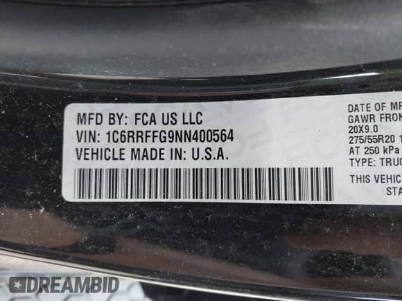 2022 Ram 1500 Big Horn z VIN 1C6RRFFG9NN400564, wystawiony jako IAAI lot #42364826 z przebiegiem 18 618 mil mil oraz . Historia ofert i sprzedaży dostępna na DreamBid. Obrazek 9.