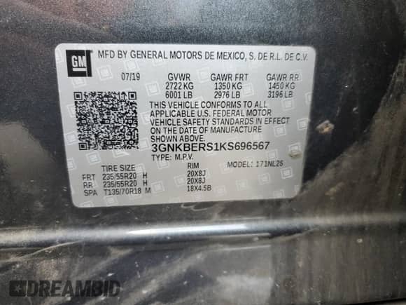 2019 Chevrolet Blazer RS with VIN 3GNKBERS1KS696567, listed as a Copart auction lot 80112195 with 105,790 mi miles and Salvage title. Bid and sale history available at DreamBid. Image 14.