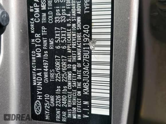 2011 Hyundai Tucson GLS with VIN KM8JU3AC7BU119240, listed as a Copart auction lot 68375445 with 188,541 mi miles and Clean title. Bid and sale history available at DreamBid. Image 13.