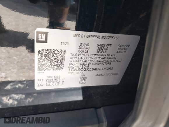 2021 Chevrolet Suburban High Country z VIN 1GNSCGKL0MR206783, wystawiony jako IAAI lot #42540867 z przebiegiem 91 911 mil mil oraz . Historia ofert i sprzedaży dostępna na DreamBid. Obrazek 9.