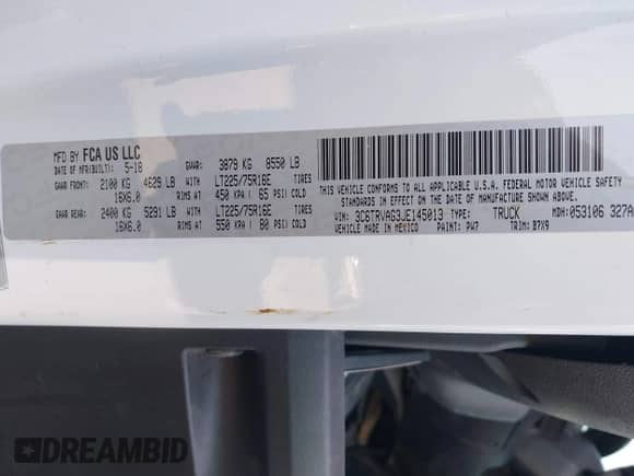 2018 Ram ProMaster Cargo с VIN 3C6TRVAG3JE145013, выставлен на аукционе IAAI как лот 40510947 с пробегом 110 669 миль миль и . История ставок и продаж доступна на DreamBid. Изображение 9.