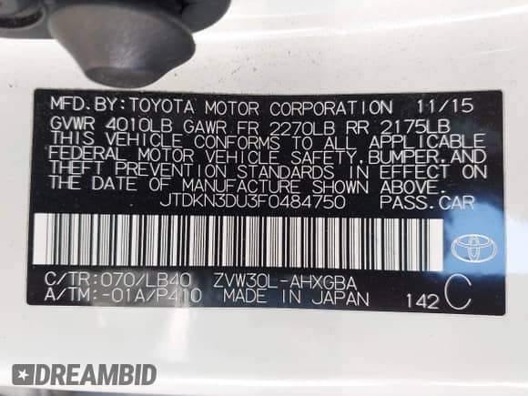 2015 Toyota Prius Four z VIN JTDKN3DU3F0484750, wystawiony jako IAAI lot #42397909 z przebiegiem 100 295 mil mil oraz . Historia ofert i sprzedaży dostępna na DreamBid. Obrazek 9.