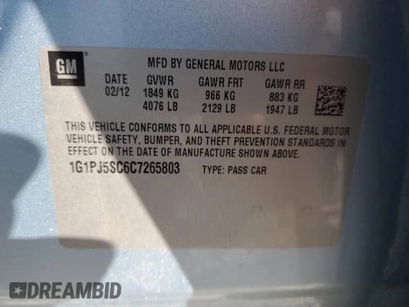 2012 Chevrolet Cruze ECO с VIN 1G1PJ5SC6C7265803, выставлен на аукционе Copart как лот 89662875 с пробегом 70 767 миль миль и Чистый • Clean title. История ставок и продаж доступна на DreamBid. Изображение 12.