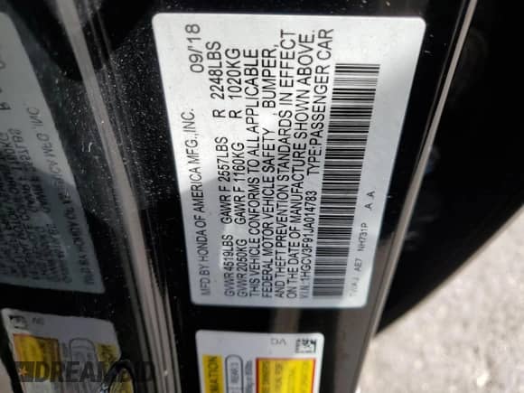 2018 Honda Accord Touring z VIN 1HGCV3F91JA014783, wystawiony jako Copart lot #80815115 z przebiegiem 113 745 mil mil oraz Szkoda całkowita • Salvage title. Historia ofert i sprzedaży dostępna na DreamBid. Obrazek 13.