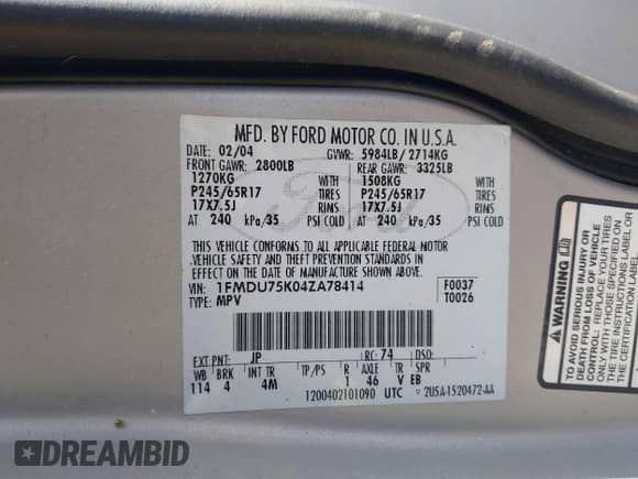 2004 Ford Explorer Limited with VIN 1FMDU75K04ZA78414, listed as a IAAI auction lot 43503058 with 294,739 mi miles and . Bid and sale history available at DreamBid. Image 9.