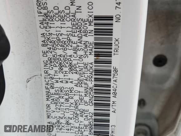 2008 Toyota Tacoma with VIN 3TMMU52N18M005342, listed as a Copart auction lot 84382285 with 280,015 mi miles and Salvage title. Bid and sale history available at DreamBid. Image 12.
