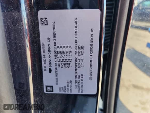 2021 Chevrolet Tahoe LT z VIN 1GNSKNKD8MR211729, wystawiony jako Copart lot #71103825 z przebiegiem 67 572 mil mil oraz Szkoda całkowita • Salvage title. Historia ofert i sprzedaży dostępna na DreamBid. Obrazek 12.