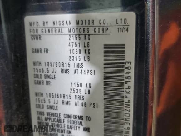 2015 Chevrolet City Express Cargo LT с VIN 3N63M0ZN6FK698483, выставлен на аукционе Copart как лот 44246225 с пробегом Не указан миль и Списание • Salvage title. История ставок и продаж доступна на DreamBid. Изображение 14.