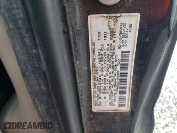 2004 Toyota Tacoma PreRunner z VIN 5TENM92N04Z466038, wystawiony jako Copart lot #46318245 z przebiegiem 140 557 mil mil oraz Czysty tytuł • Clean title. Historia ofert i sprzedaży dostępna na DreamBid. Obrazek 12.