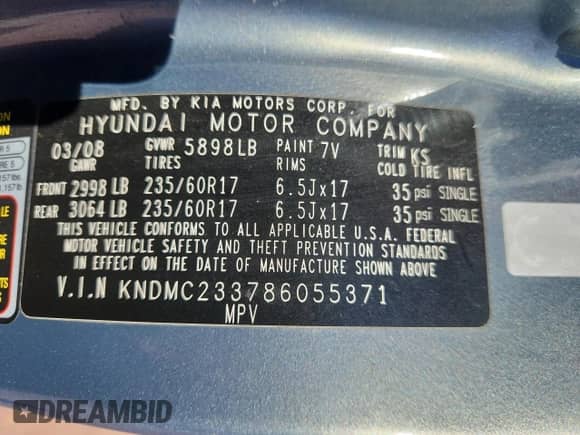 2008 Hyundai Entourage GLS с VIN KNDMC233786055371, выставлен на аукционе Copart как лот 70781595 с пробегом 113 273 миль миль и Списание • Salvage title. История ставок и продаж доступна на DreamBid. Изображение 14.