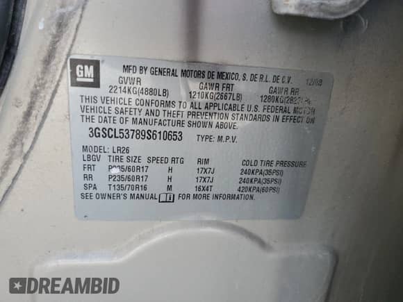 2009 Saturn VUE XR с VIN 3GSCL53789S610653, выставлен на аукционе Copart как лот 51061605 с пробегом 163 198 миль миль и Чистый • Clean title. История ставок и продаж доступна на DreamBid. Изображение 12.