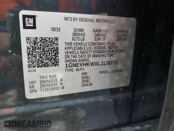 2020 Chevrolet Traverse LT с VIN 1GNEVHKWXLJ138772, выставлен на аукционе Copart как лот 71451385 с пробегом 82 489 миль миль и На запчасти • Non repairable. История ставок и продаж доступна на DreamBid. Изображение 14.