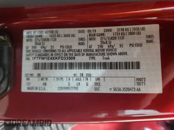 2019 Ford F-150 Lariat with VIN 1FTFW1E4XKFD33509, listed as a Copart auction lot 81870435 with 37,401 mi miles and Salvage title. Bid and sale history available at DreamBid. Image 13.