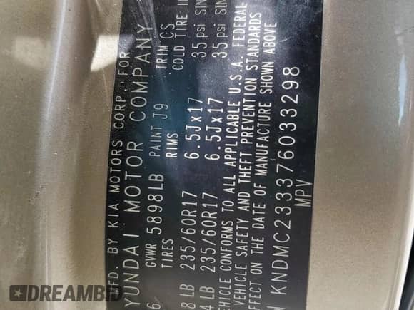 2007 Hyundai Entourage GLS with VIN KNDMC233376033298, listed as a Copart auction lot 68166895 with 154,725 mi miles and Salvage title. Bid and sale history available at DreamBid. Image 13.