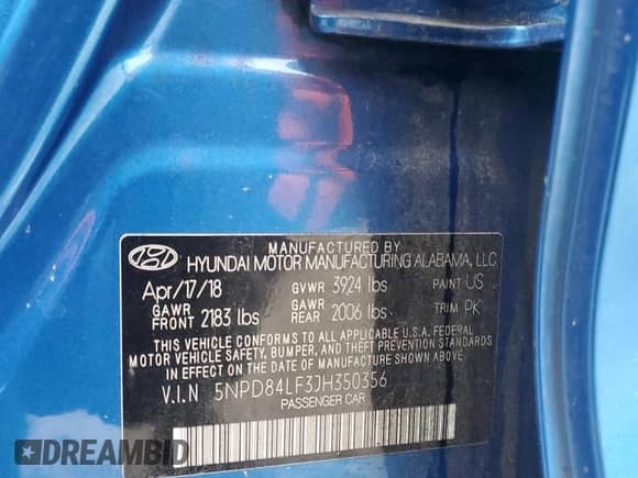 2018 Hyundai Elantra SEL с VIN 5NPD84LF3JH350356, выставлен на аукционе Copart как лот 90661805 с пробегом 186 188 миль миль и Чистый • Clean title. История ставок и продаж доступна на DreamBid. Изображение 12.