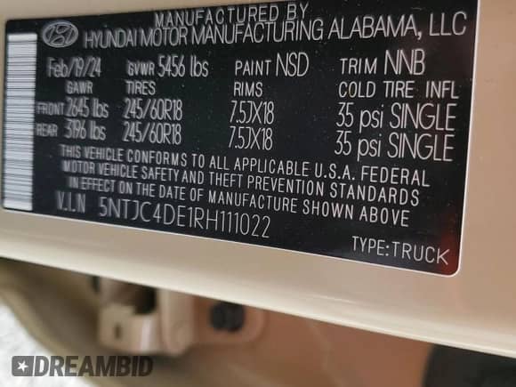 2024 Hyundai Santa Cruz SEL with VIN 5NTJC4DE1RH111022, listed as a Copart auction lot 75012644 with 4,874 mi miles and Non repairable. Bid and sale history available at DreamBid. Image 13.