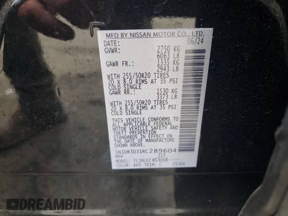 2024 Nissan Pathfinder Platinum с VIN 5N1DR3DJ1RC289604, выставлен на аукционе Copart как лот 86532075 с пробегом 7 455 миль миль и Списание • Salvage title. История ставок и продаж доступна на DreamBid. Изображение 12.