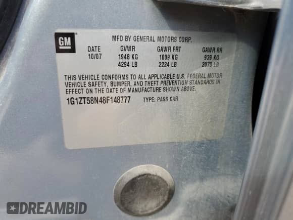 2008 Chevrolet Malibu Classic LT с VIN 1G1ZT58N48F148777, выставлен на аукционе Copart как лот 71488754 с пробегом 251 824 миль миль и Списание • Salvage title. История ставок и продаж доступна на DreamBid. Изображение 12.