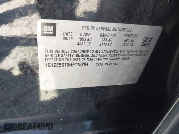 2017 Chevrolet Malibu LT with VIN 1G1ZE5ST3HF118204, listed as a IAAI auction lot 43340207 with 178,339 mi miles and . Bid and sale history available at DreamBid. Image 9.