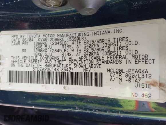 2004 Toyota Sienna XLE z VIN 5TDZA22C14S185427, wystawiony jako IAAI lot #43395802 z przebiegiem 320 989 mil mil oraz . Historia ofert i sprzedaży dostępna na DreamBid. Obrazek 9.