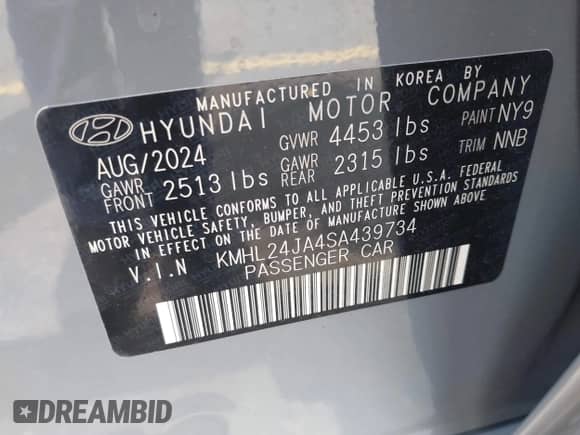 2025 Hyundai Sonata SE z VIN KMHL24JA4SA439734, wystawiony jako IAAI lot #42884390 z przebiegiem 3 832 mil mil oraz . Historia ofert i sprzedaży dostępna na DreamBid. Obrazek 9.